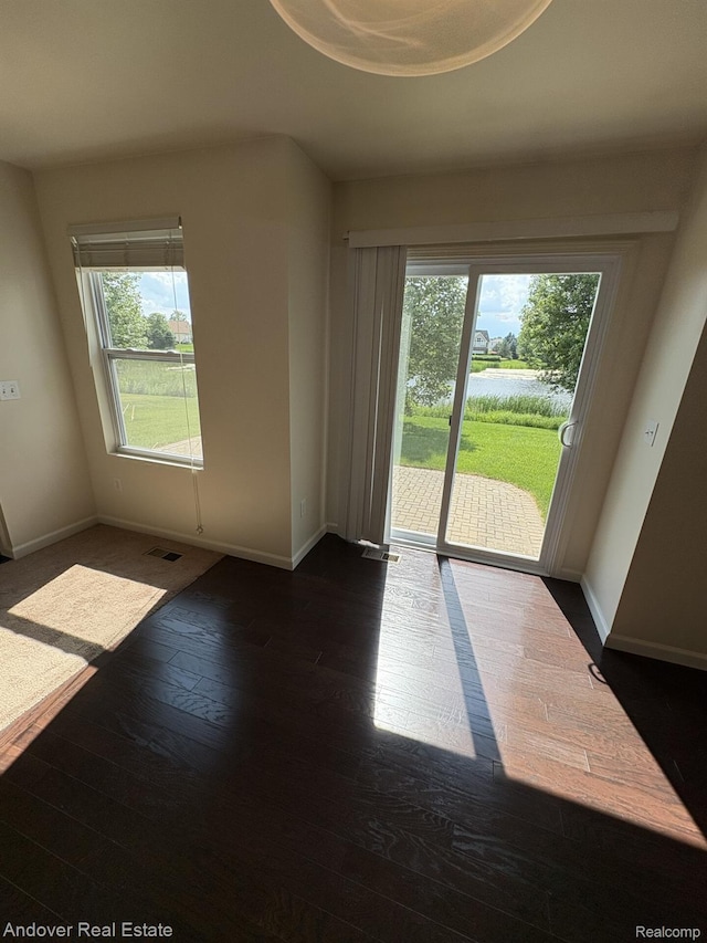 8213 Bayberry Ct, Dexter, MI 48130 - spare room with dark wood finished floors, plenty of natural light, and a water view