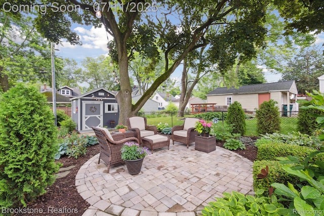 2351 Earlmont Rd, Berkley, MI 48072 - view of patio / terrace with a storage shed and an outdoor hangout area
