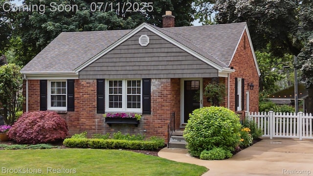 2351 Earlmont Rd, Berkley, MI 48072 - view of front of home featuring brick siding, a chimney, and a shingled roof