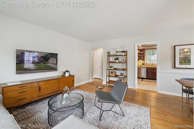 2351 Earlmont Rd, Berkley, MI 48072 - living room featuring light wood-style flooring and arched walkways