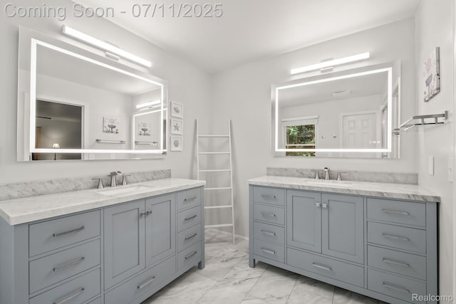 2686 Orbit Dr, Lake Orion, MI 48360 - full bathroom featuring marble finish floors and vanity