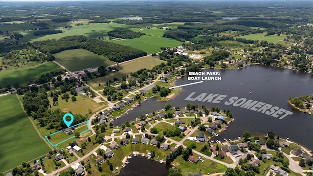 10501 Somerset Rd, Cement City, MI 49233 - aerial overview of property's location with a large body of water and property boundaries highlighted