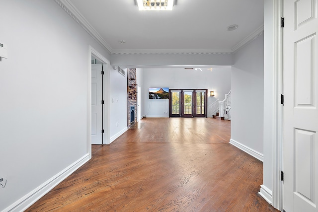 4700 Raap Rd, Bruce, MI 48065 - hallway with wood finished floors, crown molding, and stairs