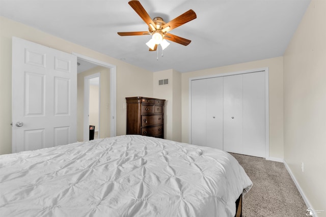 632 John Rolfe Dr, Monroe, MI 48162 - bedroom with carpet, a closet, and ceiling fan