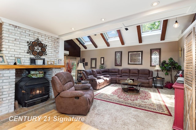 7320 N River Rd, Freeland, MI 48623 - living area with a skylight, wood finished floors, recessed lighting, and crown molding