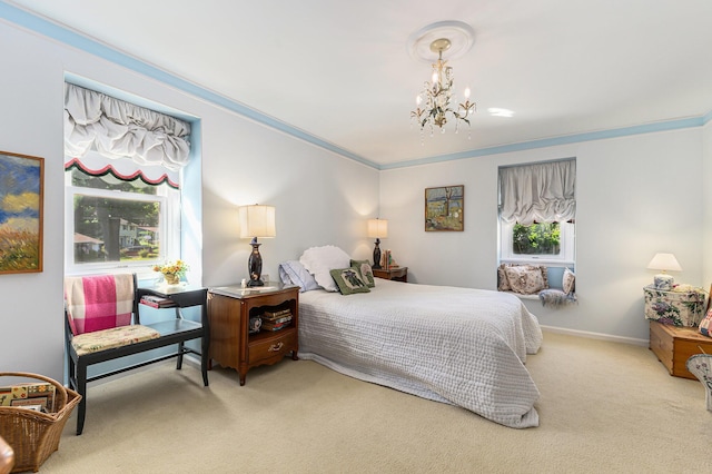 1818 Greenbriar Dr, Portage, MI 49024 - carpeted bedroom with a chandelier and ornamental molding