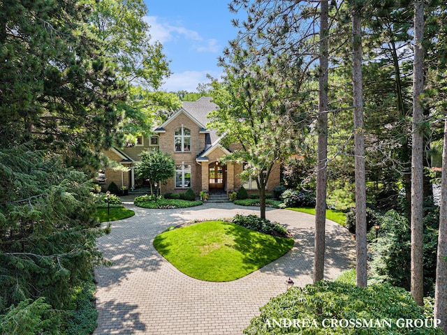 41 Bay Meadows Dr, Holland, MI 49424 - view of front of house with curved driveway, brick siding, and a shingled roof