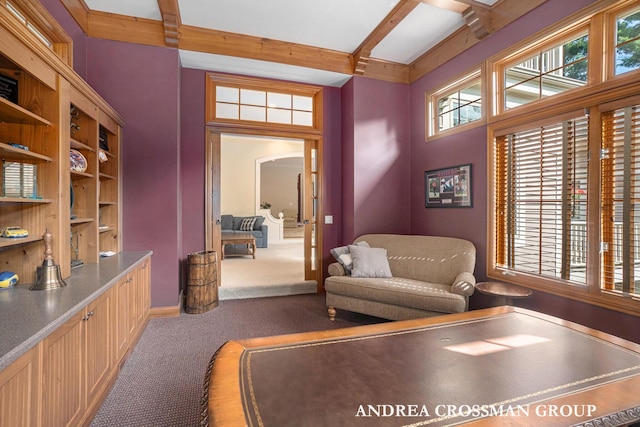 41 Bay Meadows Dr, Holland, MI 49424 - living area with carpet, beam ceiling, and arched walkways