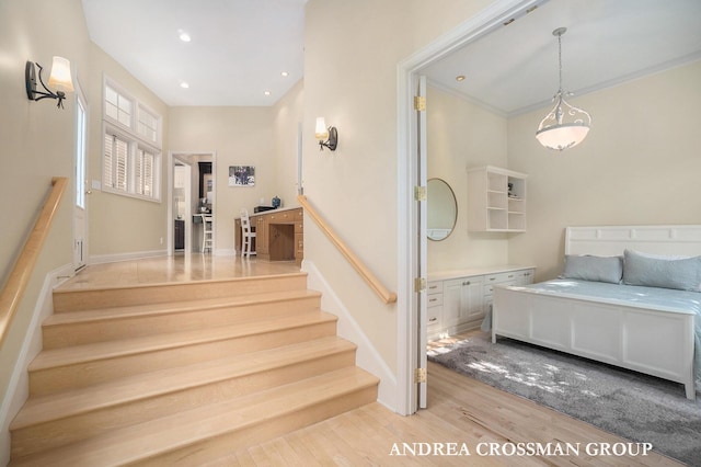41 Bay Meadows Dr, Holland, MI 49424 - staircase with wood finished floors and recessed lighting