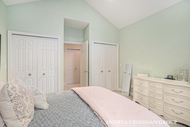 41 Bay Meadows Dr, Holland, MI 49424 - bedroom with two closets, light colored carpet, and high vaulted ceiling