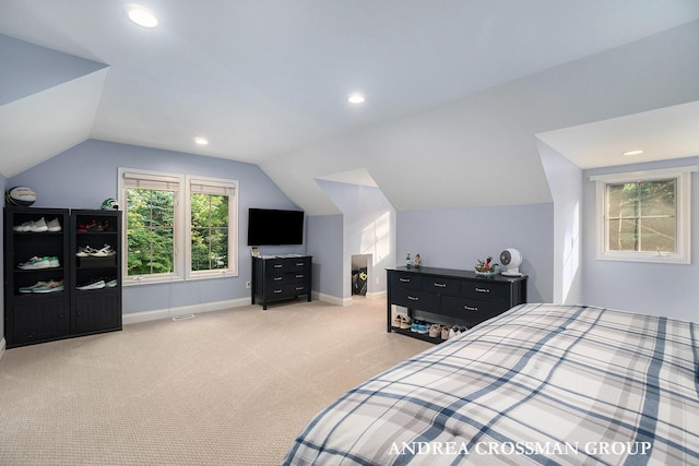 41 Bay Meadows Dr, Holland, MI 49424 - bedroom with carpet, lofted ceiling, and recessed lighting