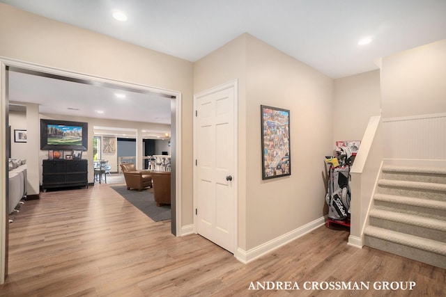 41 Bay Meadows Dr, Holland, MI 49424 - corridor with light wood-style flooring, stairs, and recessed lighting