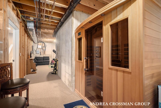 41 Bay Meadows Dr, Holland, MI 49424 - hallway featuring carpet and a relaxing sauna
