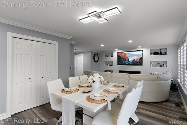 17952 Marsal Dr, Macomb, MI 48042 - dining area with ornamental molding, recessed lighting, and dark wood-style floors