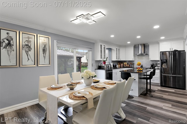 17952 Marsal Dr, Macomb, MI 48042 - dining room with ornamental molding, recessed lighting, and dark wood-type flooring