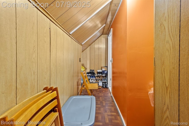 3831 Casmere St, Hamtramck, MI 48212 - corridor with vaulted ceiling and wood walls