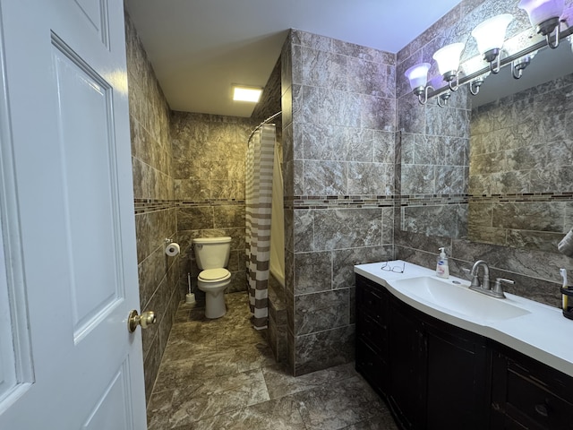 2728 Brook Dr, Kalamazoo, MI 49004 - full bathroom with tile walls, vanity, and curtained shower