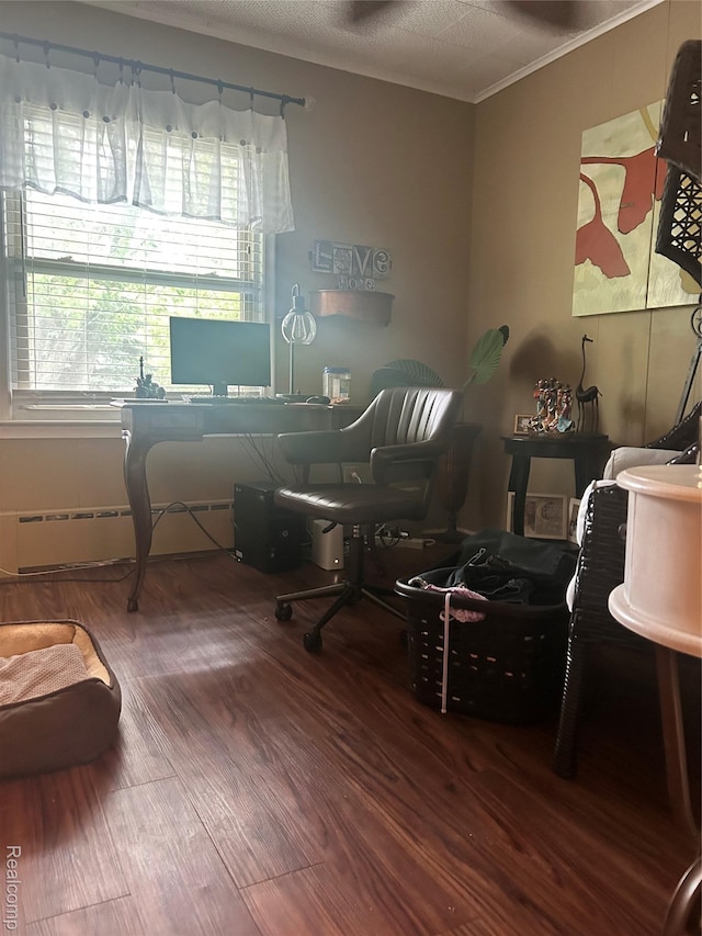 305 Goldengate St, Lake Orion, MI 48362 - home office featuring healthy amount of natural light, ornamental molding, wood finished floors, and a baseboard heating unit