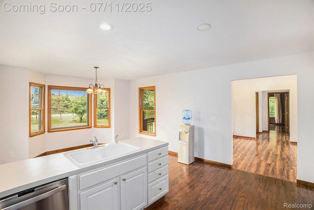 161OXBOW Oxbow Lake Rd, White Lake, MI 48386 - kitchen featuring dishwasher, dark wood-style floors, plenty of natural light, hanging light fixtures, and recessed lighting
