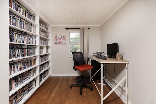 514 Hunter St, Saginaw, MI 48602 - office featuring wood finished floors, wooden ceiling, and crown molding