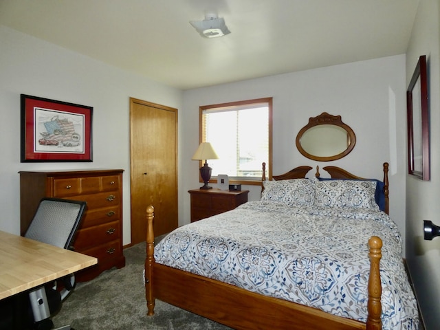 630 Forest St, Wyandotte, MI 48192 - bedroom featuring dark carpet, an office area, and a closet