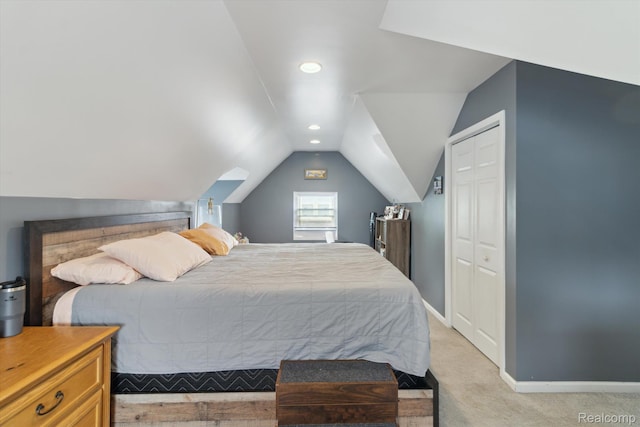 15404 Belmont Ave, Allen Park, MI 48101 - bedroom featuring lofted ceiling, light carpet, a closet, and recessed lighting