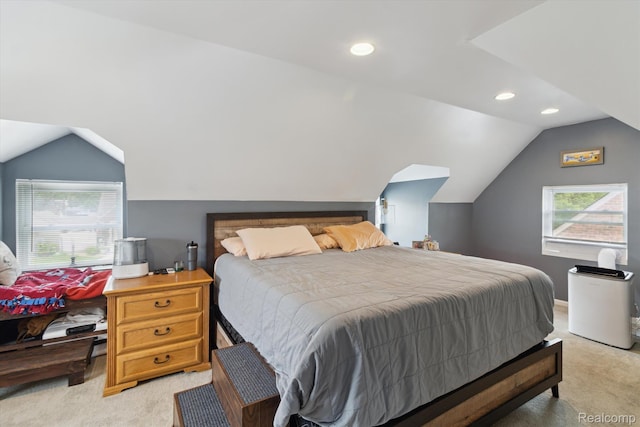 15404 Belmont Ave, Allen Park, MI 48101 - bedroom featuring light carpet, vaulted ceiling, and recessed lighting
