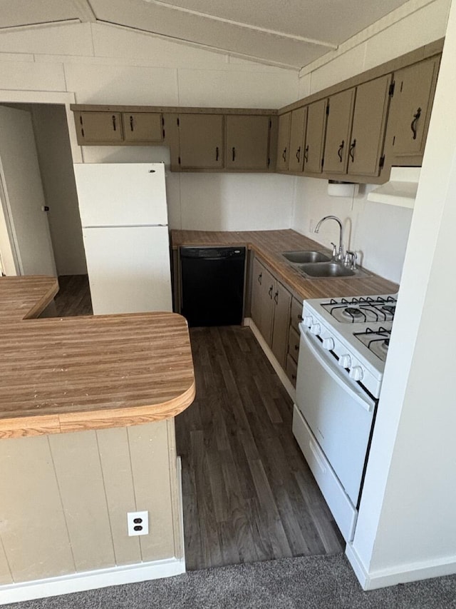 2835 E Sessions Rd, Sheridan, MI 48884 - kitchen with white appliances, dark wood-type flooring, and exhaust hood