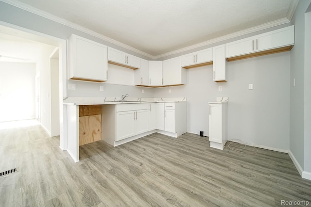 967 Keith St, Oxford, MI 48371 - kitchen with light wood-type flooring, crown molding, and white cabinets
