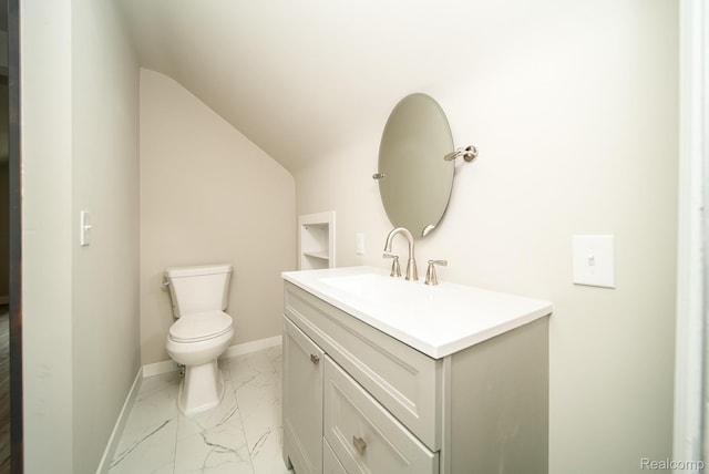 1922 N Wilson Ave, Royal Oak, MI 48073 - half bathroom featuring marble finish flooring, vanity, and lofted ceiling