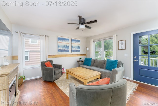 421 Montclair Ln, Howell, MI 48843 - living room with dark wood-type flooring, healthy amount of natural light, and ceiling fan