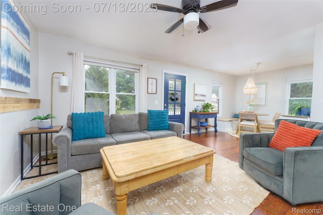 421 Montclair Ln, Howell, MI 48843 - living room featuring wood finished floors and a ceiling fan