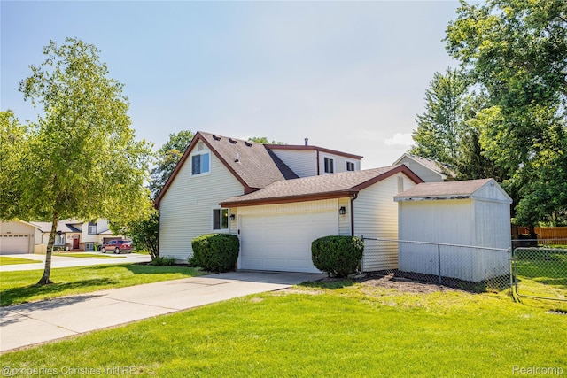 61374 Dean Dr, South Lyon, MI 48178 - view of side of property with an attached garage, a shingled roof, and driveway