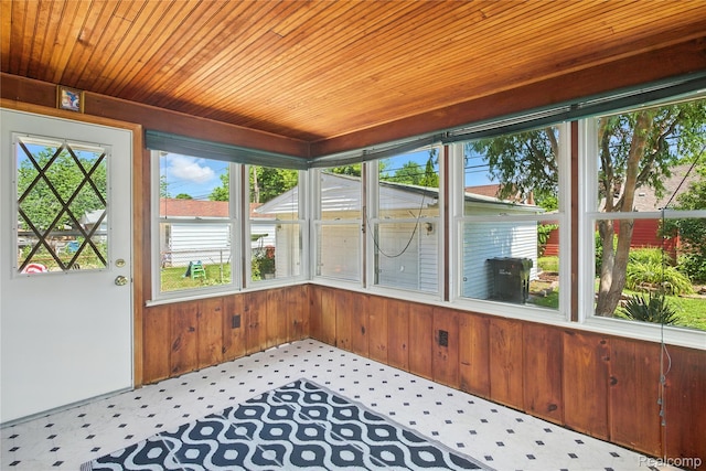 14888 Belmont Ave, Southgate, MI 48101 - unfurnished sunroom featuring wooden ceiling and wood walls
