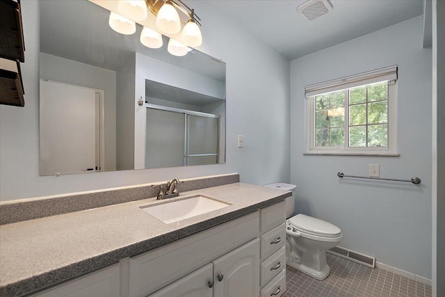 9950 Carpenter Rd, Milan, MI 48160 - bathroom with vanity, tile patterned floors, and an enclosed shower