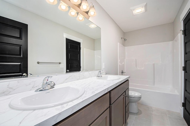 7457 Traditional Ct, Caledonia, MI 49316 - bathroom featuring double vanity, washtub / shower combination, and tile patterned flooring