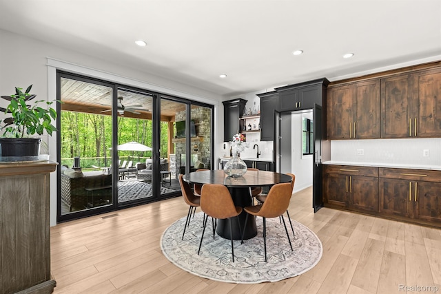 4286 Center Rd, Linden, MI 48451 - dining room with light wood-style floors, recessed lighting, and a ceiling fan