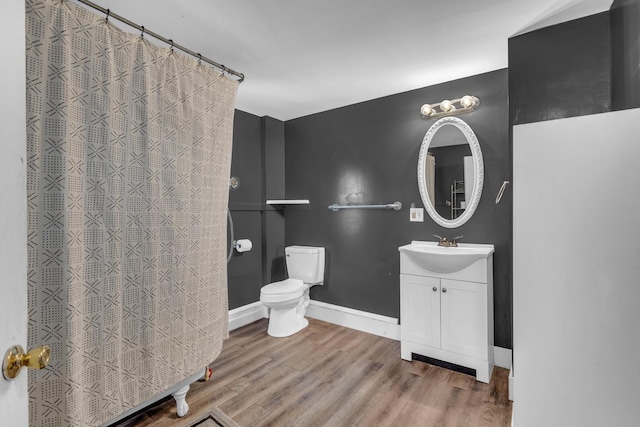 843 Center St, Jackson, MI 49202 - bathroom with vanity, wood finished floors, and a shower with curtain