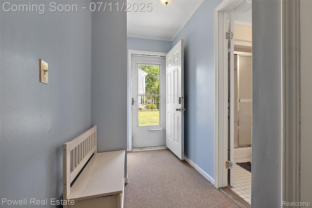 2601 Eardman Ct, Westland, MI 48186 - doorway featuring crown molding and carpet