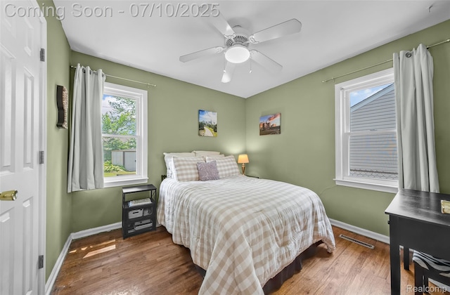 2216 Barrett Ave, Royal Oak, MI 48067 - bedroom featuring wood finished floors, multiple windows, and a ceiling fan