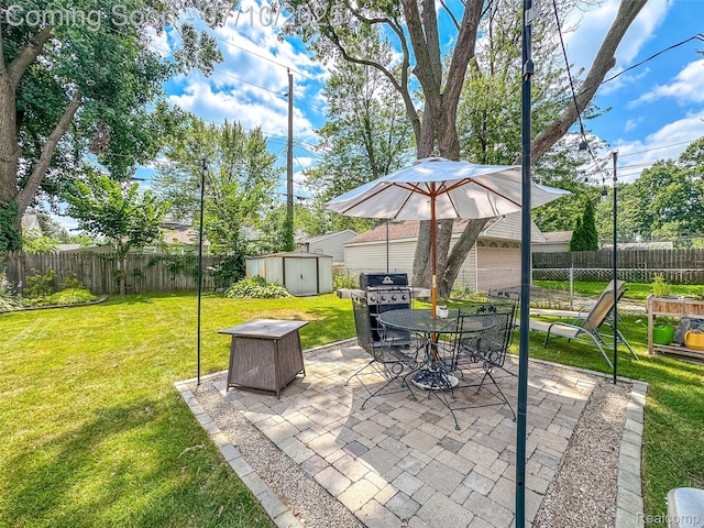 2216 Barrett Ave, Royal Oak, MI 48067 - fenced backyard featuring a shed, a patio, outdoor dining area, and grilling area