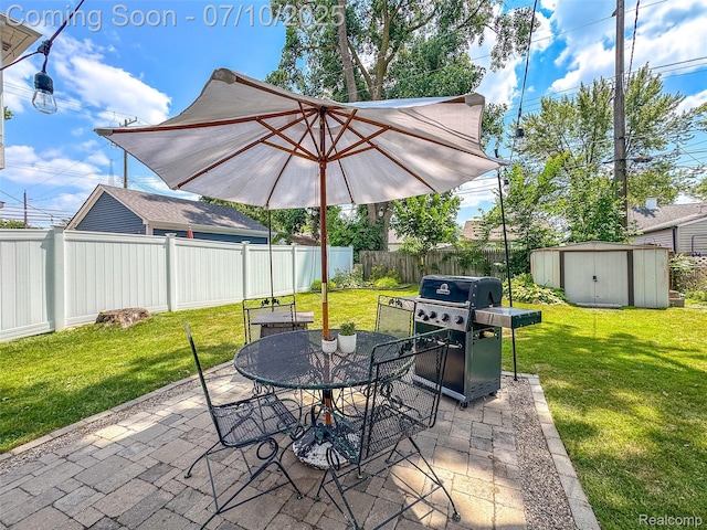 2216 Barrett Ave, Royal Oak, MI 48067 - view of patio with a storage unit, outdoor dining space, and a grill
