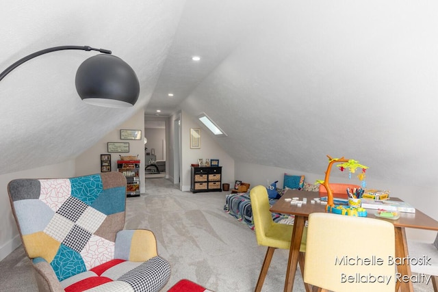 10840 Harvard Ave NE, Rockford, MI 49341 - recreation room with carpet flooring, vaulted ceiling, and recessed lighting