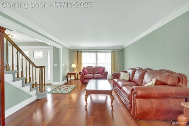 3417 Palm Aire Ct, Rochester Hills, MI 48309 - living room with plenty of natural light, hardwood / wood-style floors, stairs, and crown molding