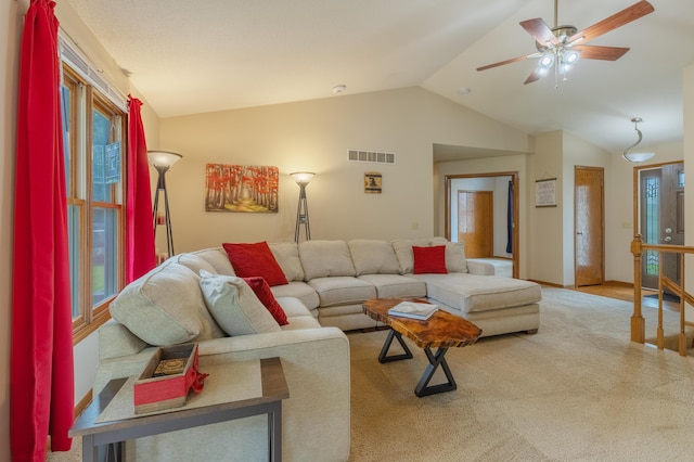 1428 Sherry Dr, Portage, MI 49024 - living area featuring lofted ceiling and ceiling fan