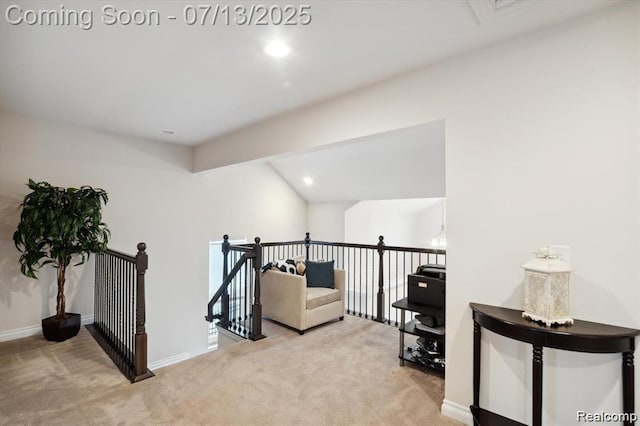 42384 Gateway Dr, Plymouth, MI 48170 - corridor with an upstairs landing, carpet flooring, lofted ceiling, and recessed lighting