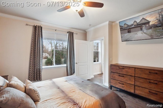 42384 Gateway Dr, Plymouth, MI 48170 - bedroom featuring wood finished floors, crown molding, and a ceiling fan