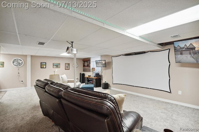 42384 Gateway Dr, Plymouth, MI 48170 - carpeted cinema room with baseboards and a drop ceiling