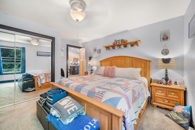 76 Meceola Ct, Hersey, MI 49639 - bedroom featuring carpet floors, a closet, and a ceiling fan