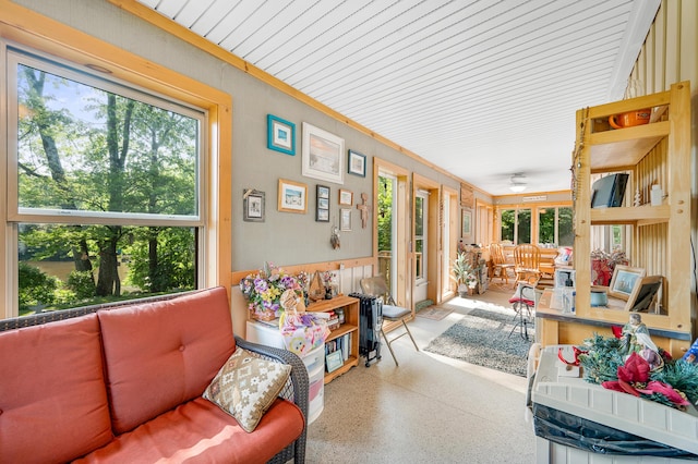 76 Meceola Ct, Hersey, MI 49639 - sunroom / solarium featuring plenty of natural light and a ceiling fan